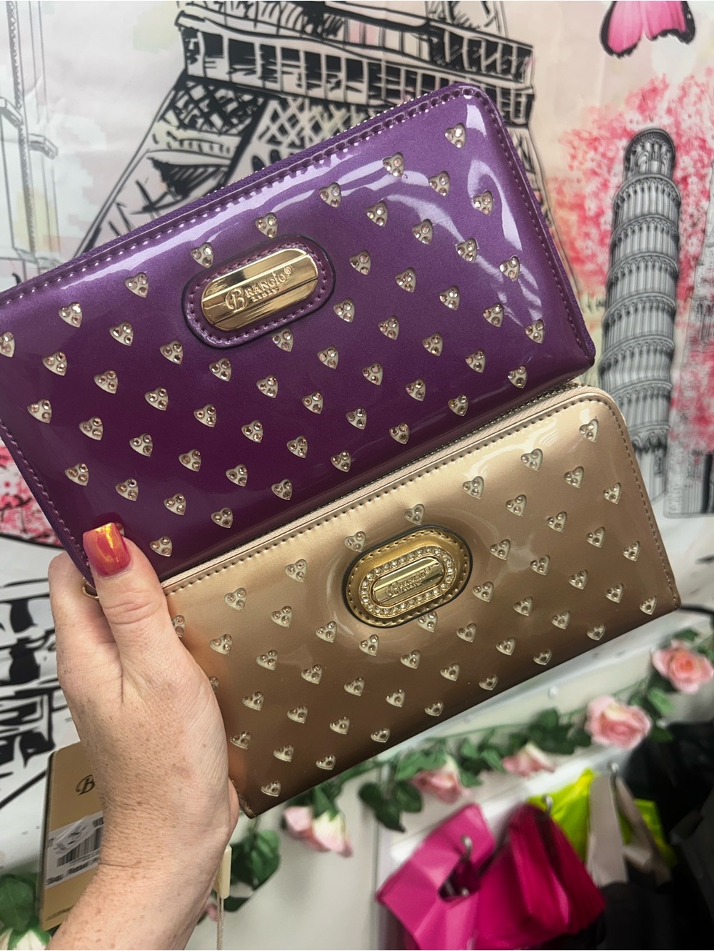 Brighton Purple Patent Heart Zip Wallet